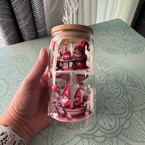 16 oz glass with bamboo lid and glass straw